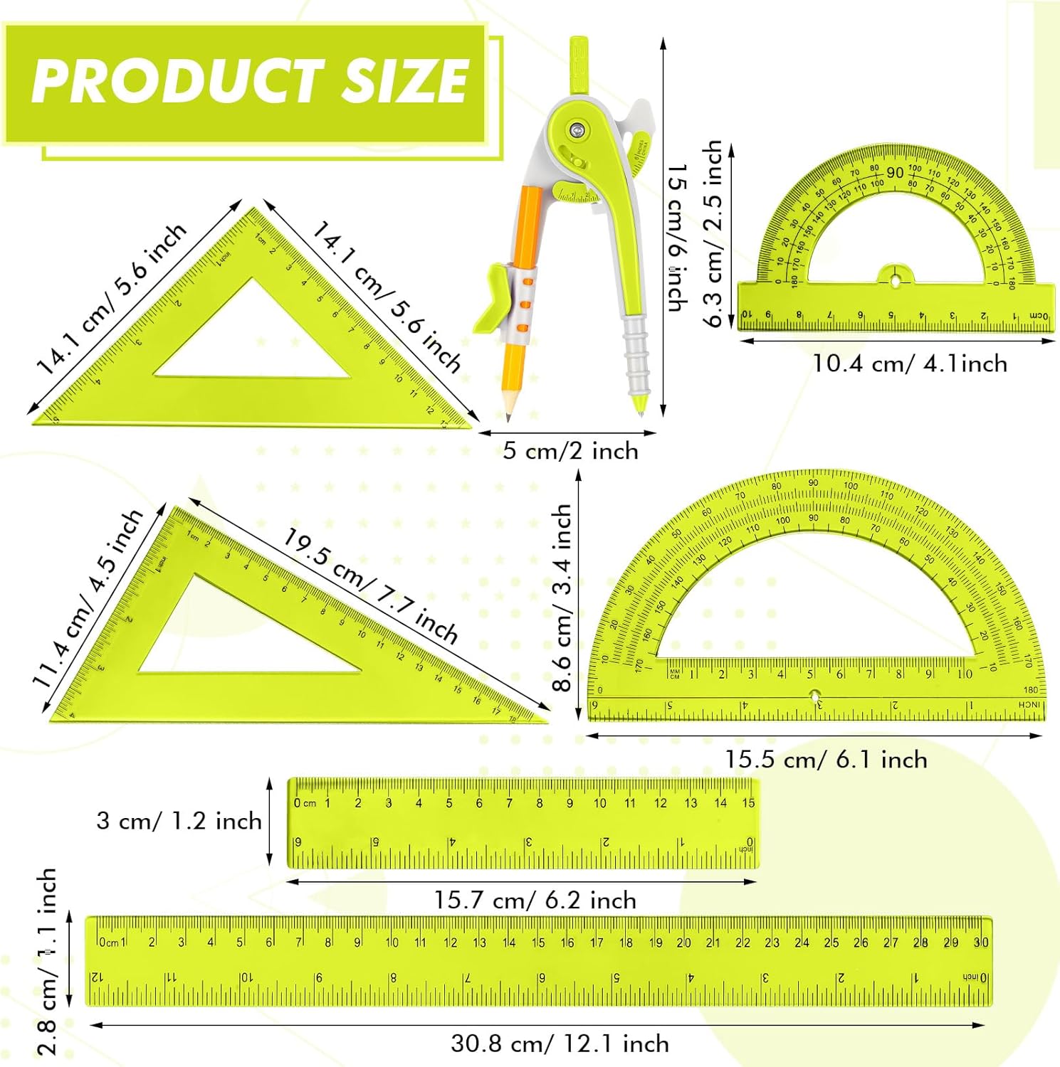 7 Pcs Geometry Math Set with C - Ruler Set Transparent avaliação e preço
